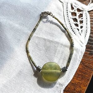 Vintage Roman Glass Beads Bracelet In Green
